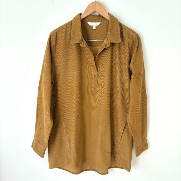 Garnet Hill Feather Wale Corduroy Tunic Top Popover Brown Sz M Soft Cotton - Picture 2 of 7